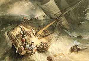 18th century sailboat capsizing