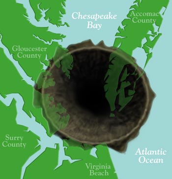 Chesapeake Crater Chesapeake Bay Map showing where it hit