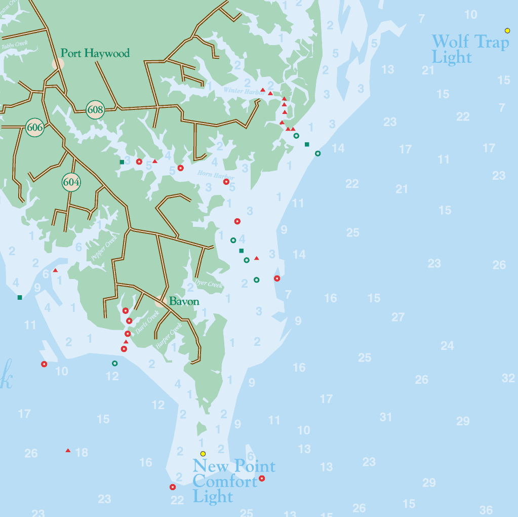 New Point Comfort Lighthouse , Wolf Trap Lighthouse, Horn Harbor 